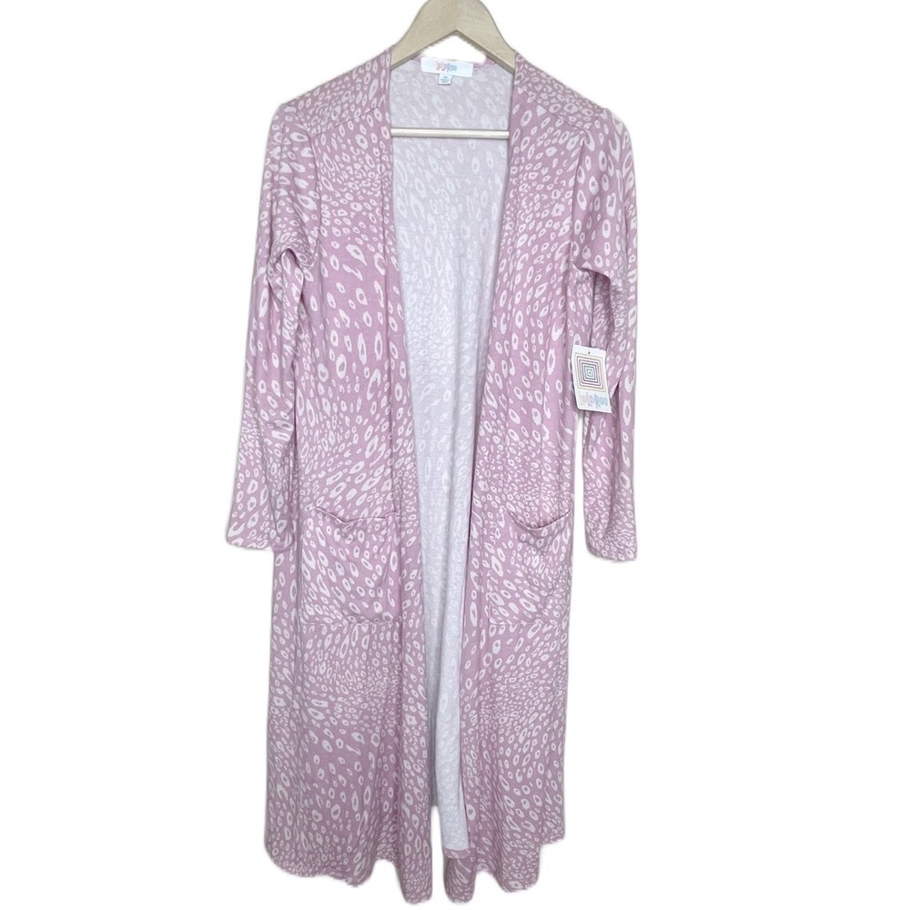 LULAROE Sarah pink and white leopard animal print long cardigan